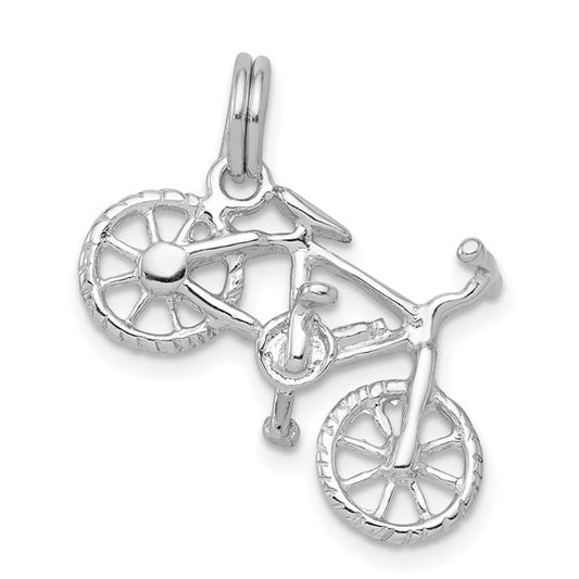 White Gold Filled Sterling Silver 3D Bicycle Cyclist Pedant