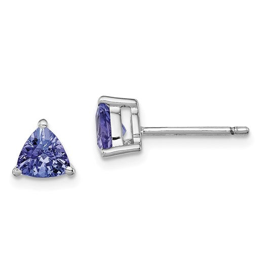 White Gold Filled Sterling Silver Natural Tanzanite Triangle Stud Earrings