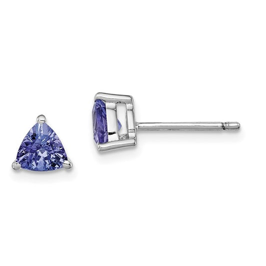 White Gold Filled Sterling Silver Natural Tanzanite Triangle Stud Earrings