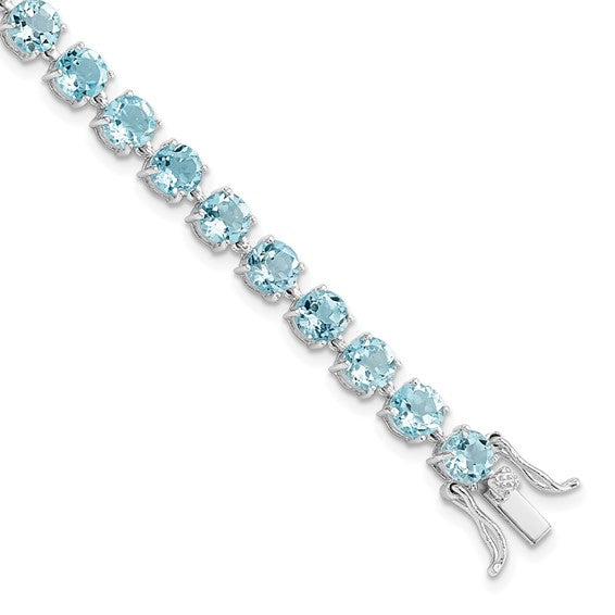 White Gold Filled Sterling Silver 5mm Natural Swill Blue Topaz Bracelet