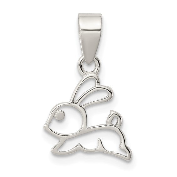 Sterling Silver Rhodium Plated Cut Out Easter bunny Pendant