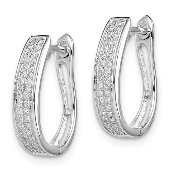 White Gold Filled Sterling Silver Oval Hoop Hinged Diamond Earrings