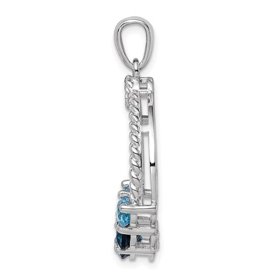 White Gold Filled Sterling Silver 5 Stone Two Tone Blue Topaz Hoop Pendant