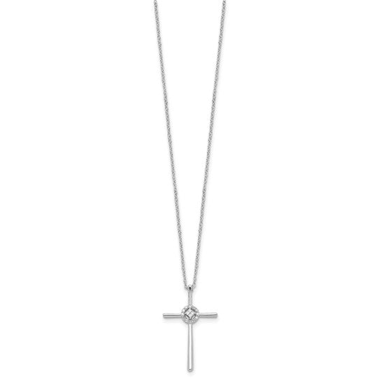White Gold Filled Sterling Silver diamond Cross Necklace & Pendant Set
