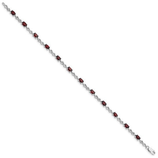 Sterling Silver White Gold Natural Garnet 3.5 Carat Infinity Bracelet