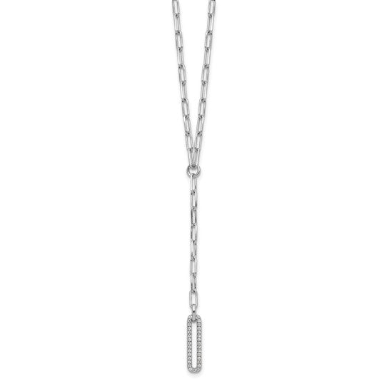 White Gold Filled Sterling Silver Paperclip Dangle Necklace CZ Set