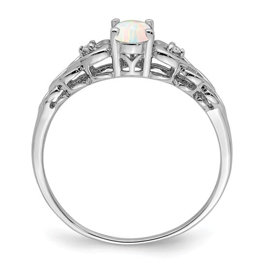 Sterling Silver October Birthstone Lab Created Opal & Natural Diamond Ring Heart Style