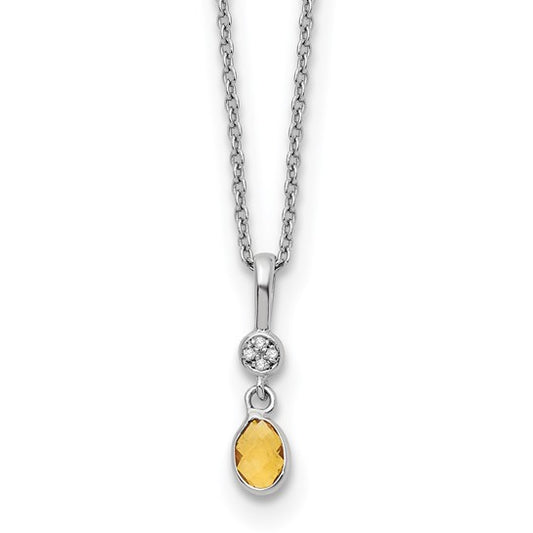 White Ice Sterling Silver White Gold Plated Natural Citrine & Diamond Chain & Pendant Set