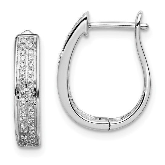 White Gold Filled Sterling Silver Oval Hoop Hinged Diamond Earrings