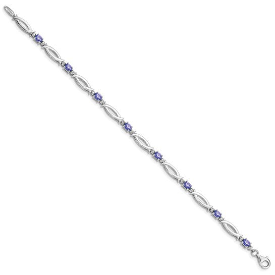 White Gold Filled Sterling Silver Natural Tanzanite & Diamond Twist Bracelet