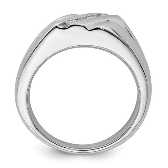 White Gold Filled Sterling Silver Diamond Stripe Men's Wedding Band Ring