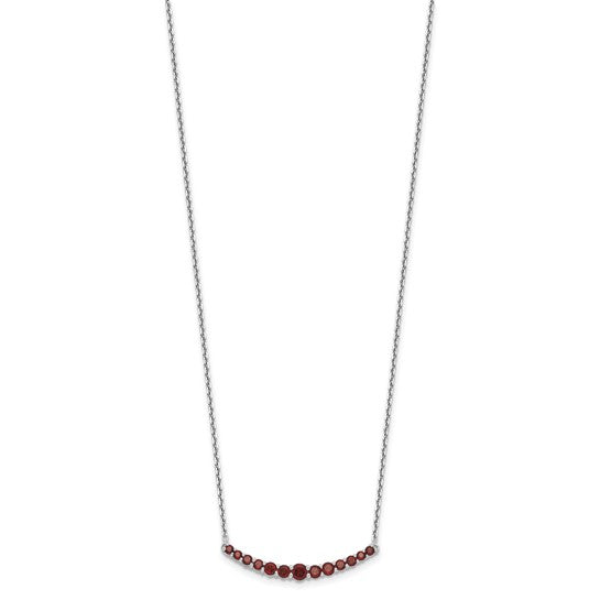 Sterling Silver Rhodium Plated 13 Stone Natural Garnet Necklace