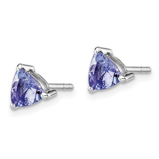 White Gold Filled Sterling Silver Natural Tanzanite Triangle Stud Earrings