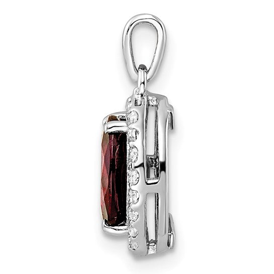 Sterling Silver Natural Garnet & White Topaz Oval Halo Pendant