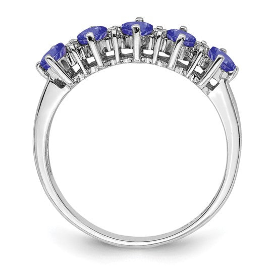 White Gold Filled Sterling Silver Natural Tanzanite & Diamond 5 Stone Ring