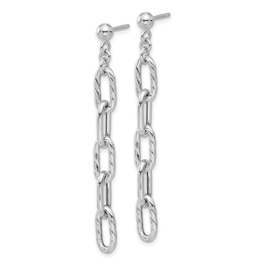 White Gold Filled Sterling Silver Striped Textured Paperclip Dangle Earrings