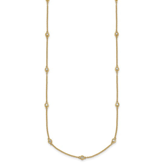14K Yellow Gold 13 Station Cable Chain Diamond 1/3ct. Bezel Set Necklace