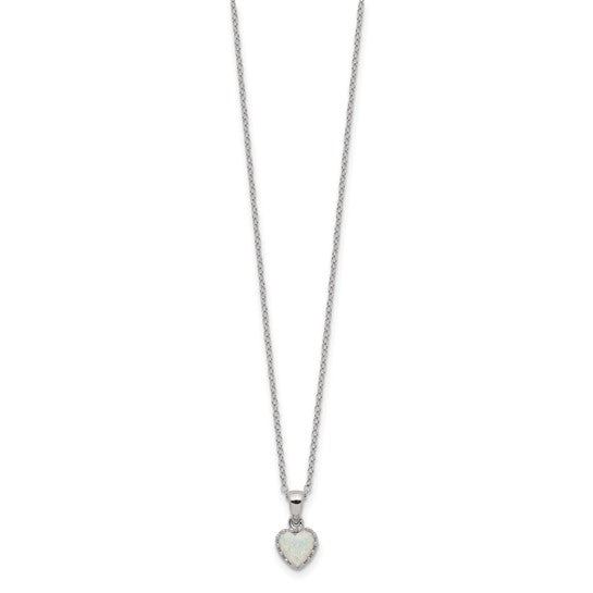 Sterling Silver Heart Lab Created Opal Chain & Pendant Set