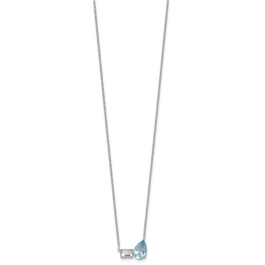 White Gold Filled Sterling Silver Blue & White Topaz Bezel Chain & Pendant Set