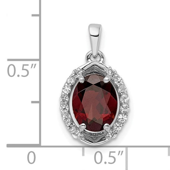 Sterling Silver Natural Garnet & White Topaz Oval Halo Pendant