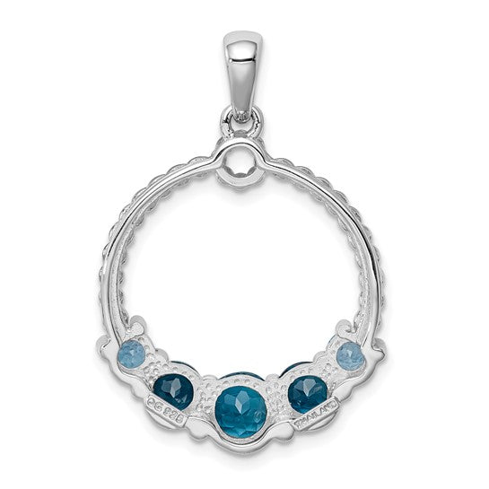 White Gold Filled Sterling Silver 5 Stone Two Tone Blue Topaz Hoop Pendant