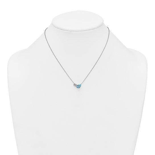 White Gold Filled Sterling Silver Blue & White Topaz Bezel Chain & Pendant Set