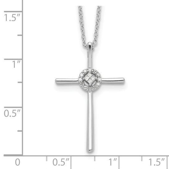 White Gold Filled Sterling Silver diamond Cross Necklace & Pendant Set