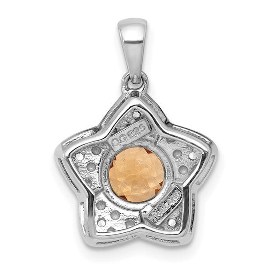 White Golf Plated Sterling Silver Natural Citrine & White Topaz Star Pendant