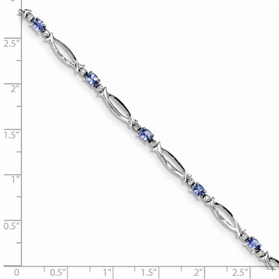 White Gold Filled Sterling Silver Natural Tanzanite & Diamond Twist Bracelet