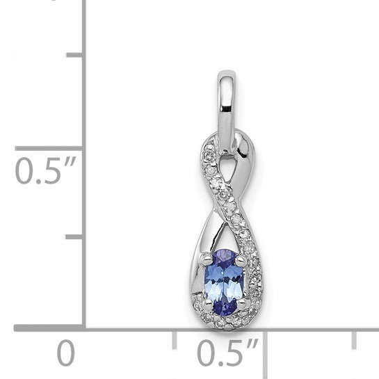 White Gold Filled Sterling Silver Natural Tanzanite & Diamond Infinity Pendant