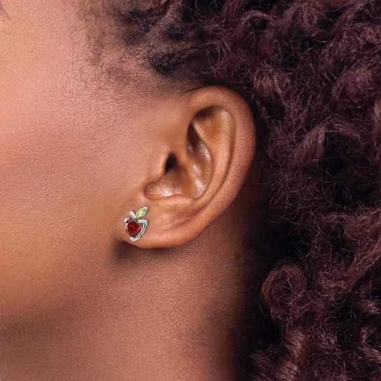 Sterling Silver Natural Garnet & Peridot Apple Post Earrings