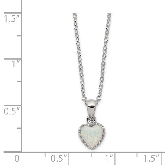 Sterling Silver Heart Lab Created Opal Chain & Pendant Set