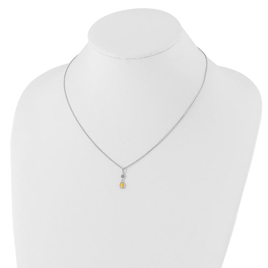 White Ice Sterling Silver White Gold Plated Natural Citrine & Diamond Chain & Pendant Set