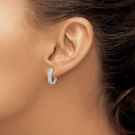 White Gold Filled Sterling Silver Oval Hoop Hinged Diamond Earrings