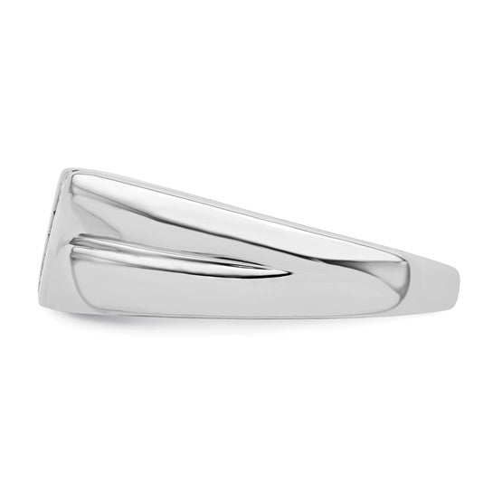 White Gold Filled Sterling Silver Diamond Stripe Men's Wedding Band Ring