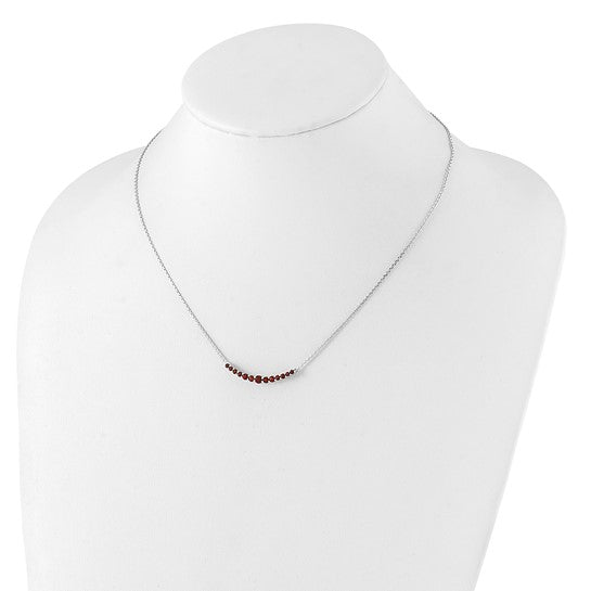 Sterling Silver Rhodium Plated 13 Stone Natural Garnet Necklace