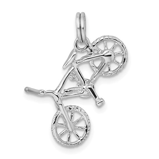 White Gold Filled Sterling Silver 3D Bicycle Cyclist Pedant