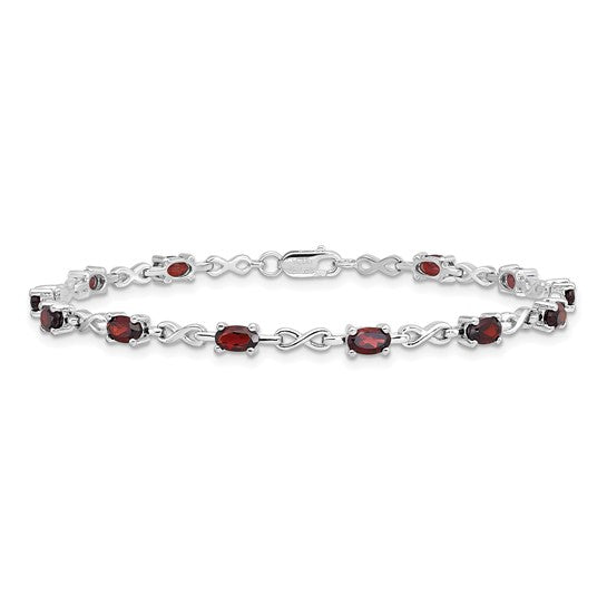 Sterling Silver White Gold Natural Garnet 3.5 Carat Infinity Bracelet