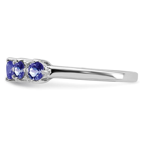 White Gold Filled Sterling Silver Natural Tanzanite & Diamond 5 Stone Ring