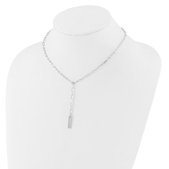 White Gold Filled Sterling Silver Paperclip Dangle Necklace CZ Set