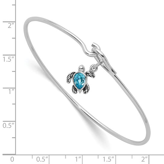 Sterling Silver Blue Crystal Sea Turtle Bangle