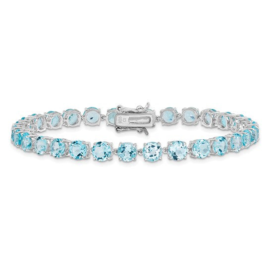 White Gold Filled Sterling Silver 5mm Natural Swill Blue Topaz Bracelet