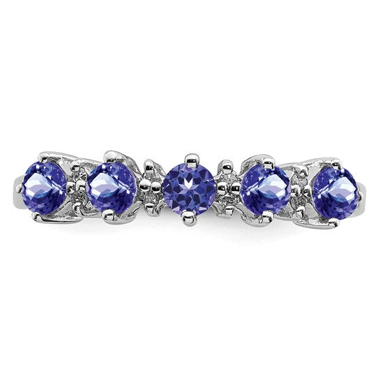 White Gold Filled Sterling Silver Natural Tanzanite & Diamond 5 Stone Ring