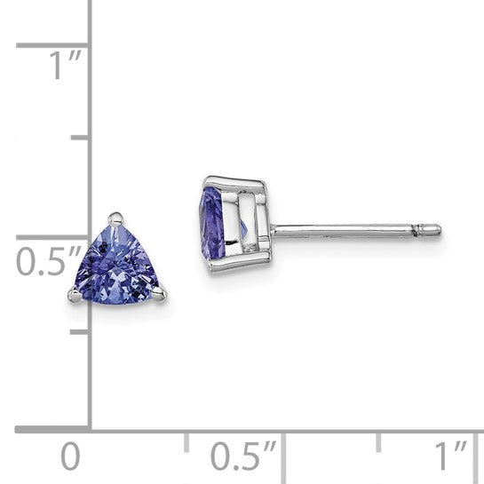 White Gold Filled Sterling Silver Natural Tanzanite Triangle Stud Earrings