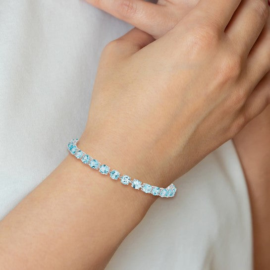 White Gold Filled Sterling Silver 5mm Natural Swill Blue Topaz Bracelet