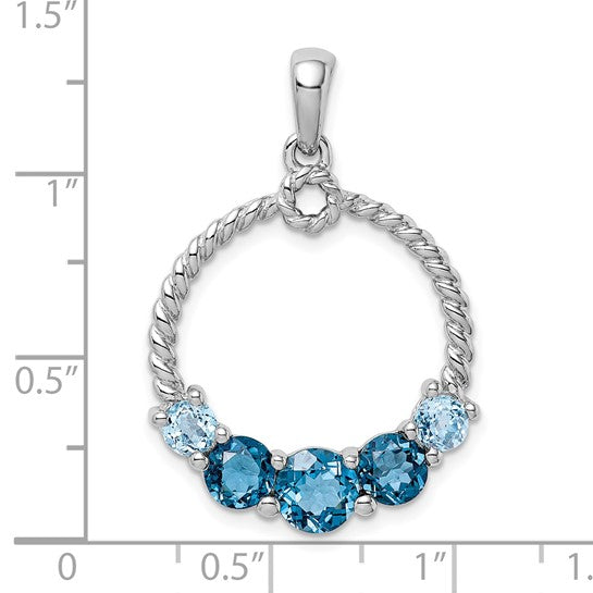 White Gold Filled Sterling Silver 5 Stone Two Tone Blue Topaz Hoop Pendant