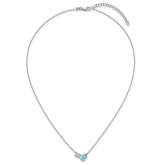 White Gold Filled Sterling Silver Blue & White Topaz Bezel Chain & Pendant Set