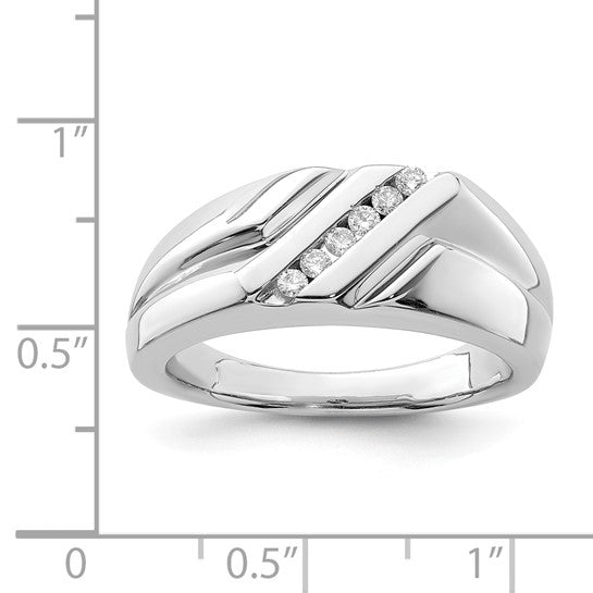 White Gold Filled Sterling Silver Diamond Stripe Men's Wedding Band Ring