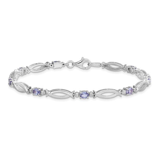White Gold Filled Sterling Silver Natural Tanzanite & Diamond Twist Bracelet