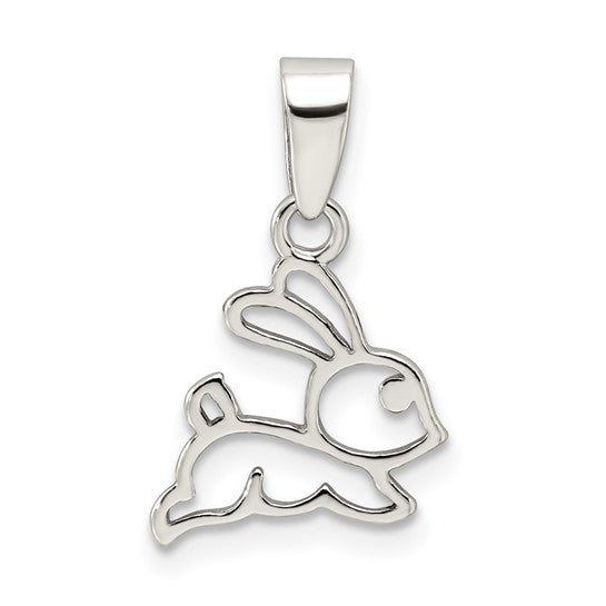 Sterling Silver Rhodium Plated Cut Out Easter bunny Pendant